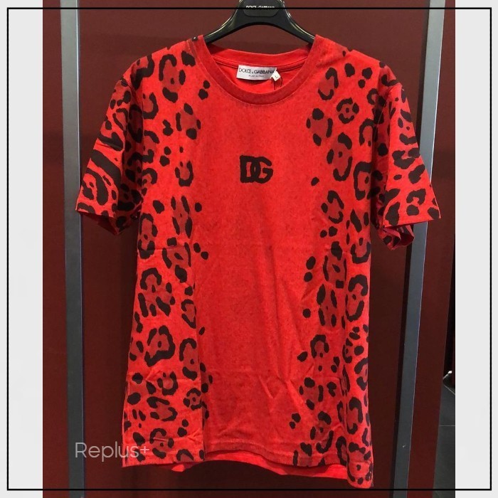 【Dolce&Gabbana】レオパード柄 DGロゴ コットン Tシャツ レッド