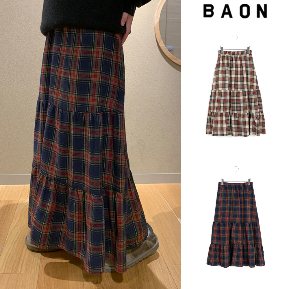 【BAON】Tomina Banding Check Tiered Long Skirt