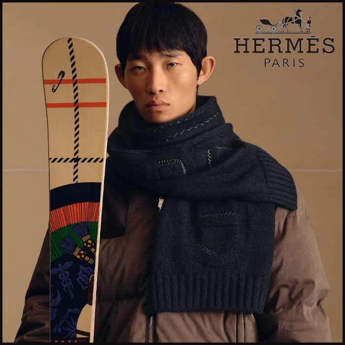 ■カジュアル【 HERMES 】ニットマフラー マイヨン・シャドー