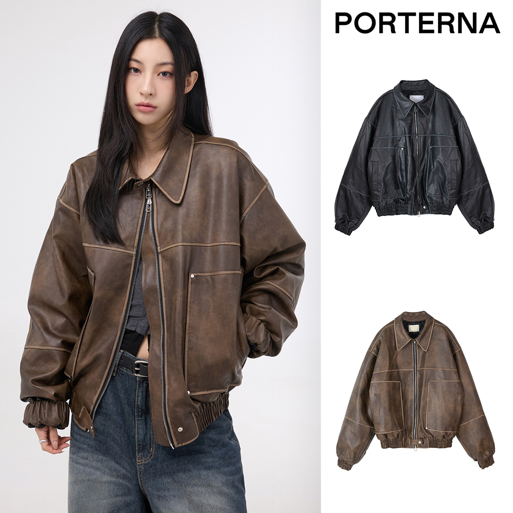【PORTERNA】Fading washed leather jacket