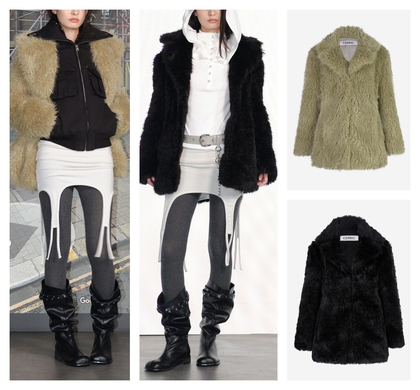 ★CERRIC★BIG COLLAR FUR JACKET★1459_1458★Beige_Black★