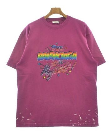 【BALENCIAGA】ユニセックス ピンク ダメージ ロゴ Tシャツ Balenciaga logo-studded T-shirt | Pink | FARFETCH