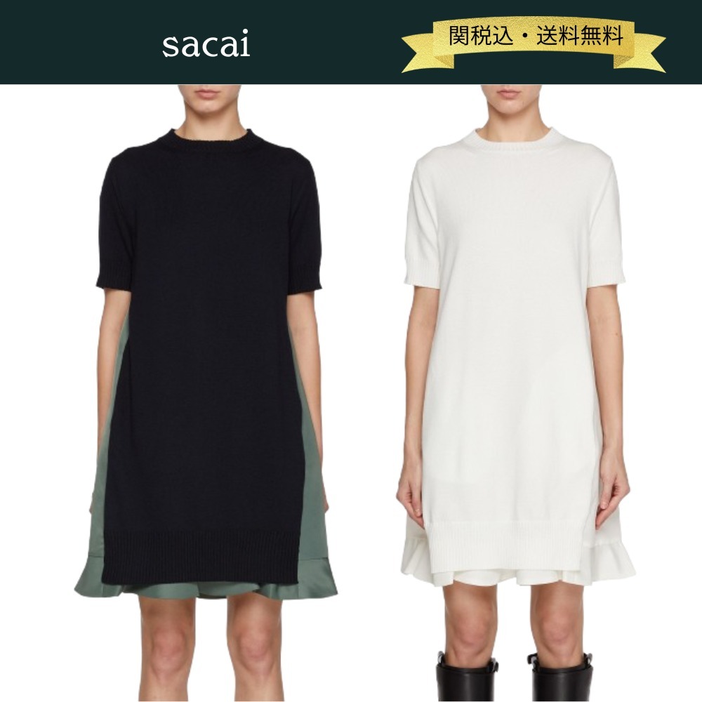【関税・送料込】sacai レイヤードヘム ベビードール半袖ドレス