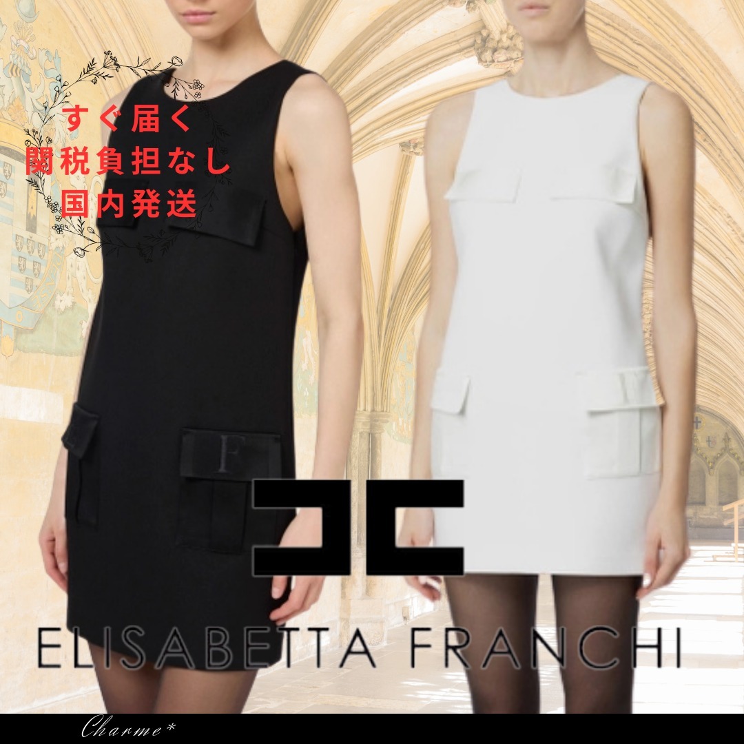 【すぐ届く】ELISABETTA FRANCHI ボクシークレープミニドレス