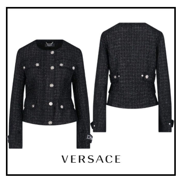 【VIPSALE】VERSACE メデューサボタン ツイード ジャケット 黒