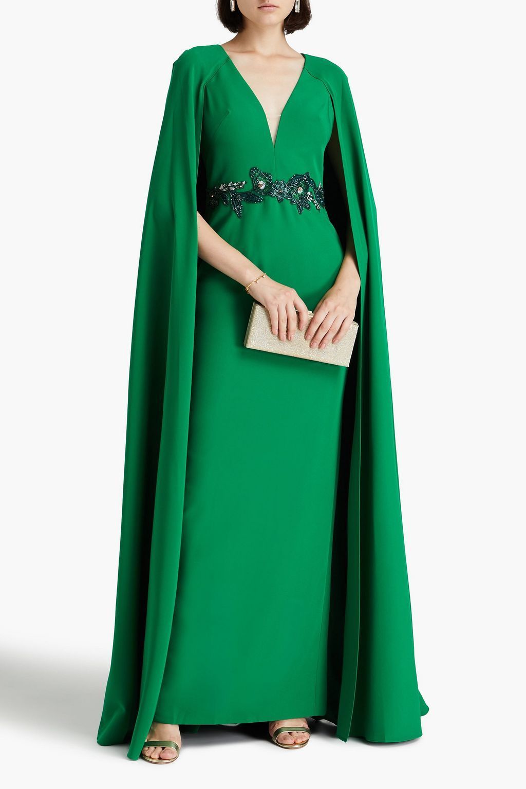 Marchesa Notte☆ケープ風 ストレッチクレープ ロングドレス♪ MARCHESA NOTTE クレープ ロングドレス ケープ風 | THE OUTNET