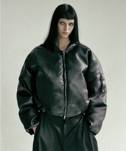 アウターその他 BADBLOOD BS leather puffer MA1 jacket black