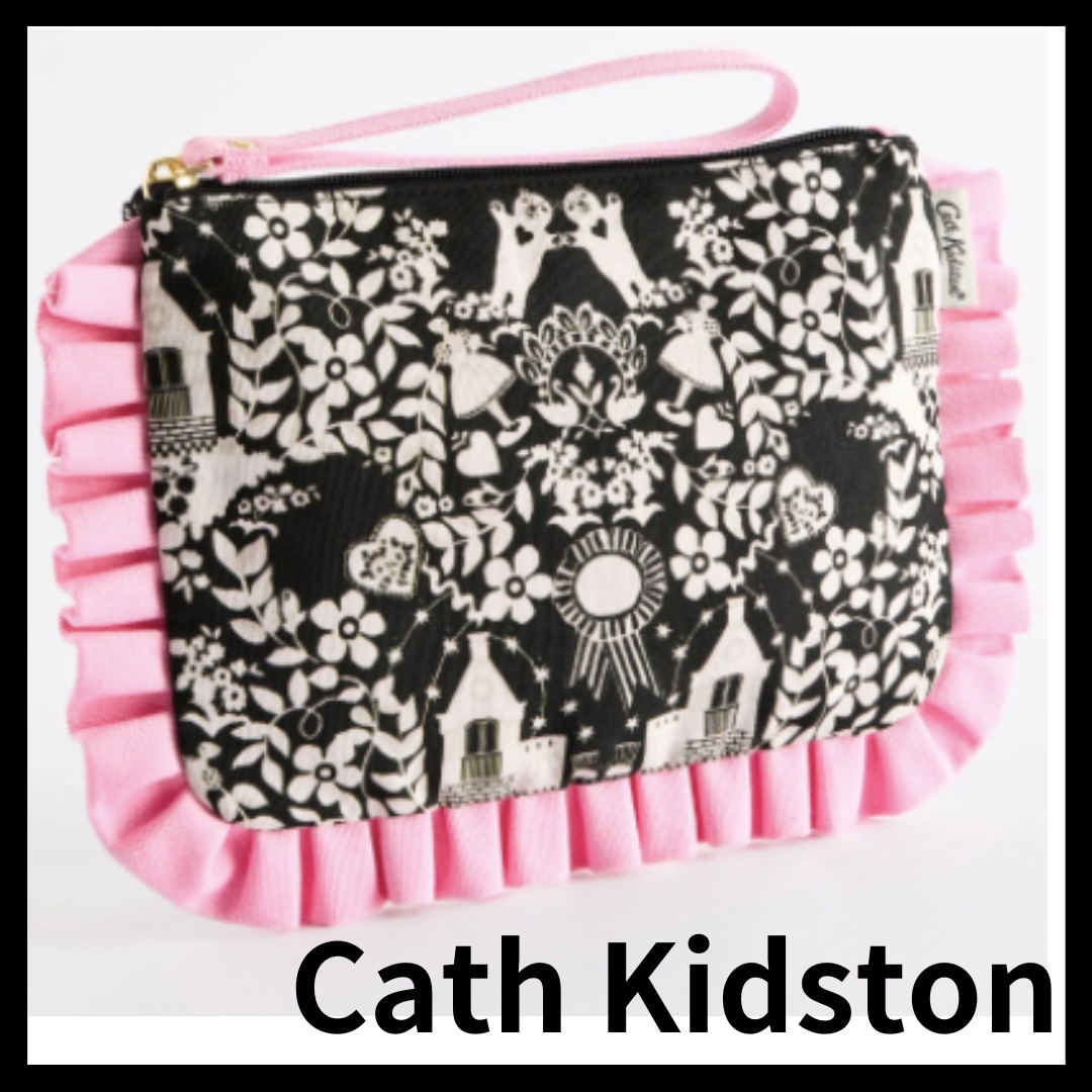 【Cath Kidston】 ピンクフリル リストレット ブラックポーチ