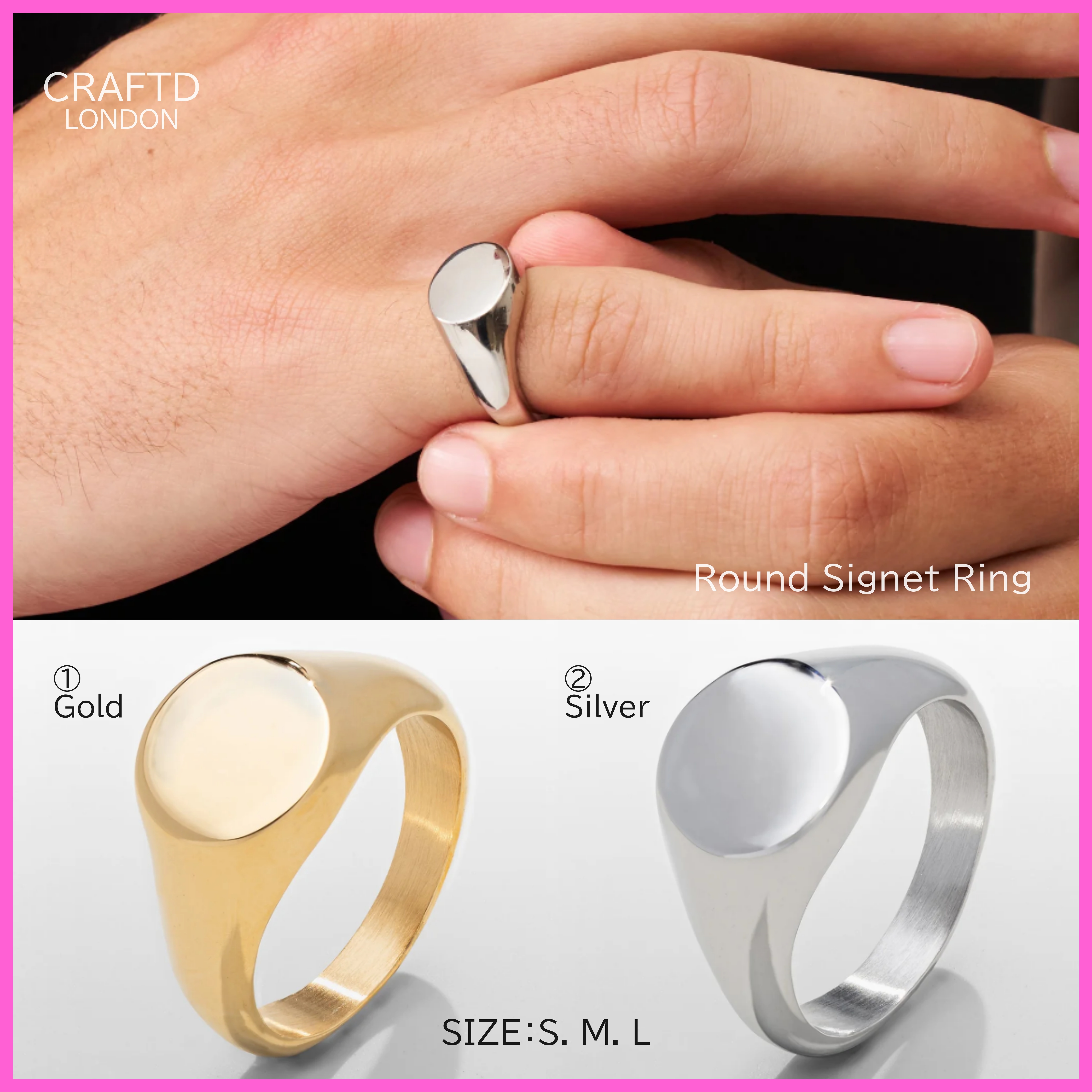送料関税込【CRAFTD London】Round Signet Ring (2色) 国内発送