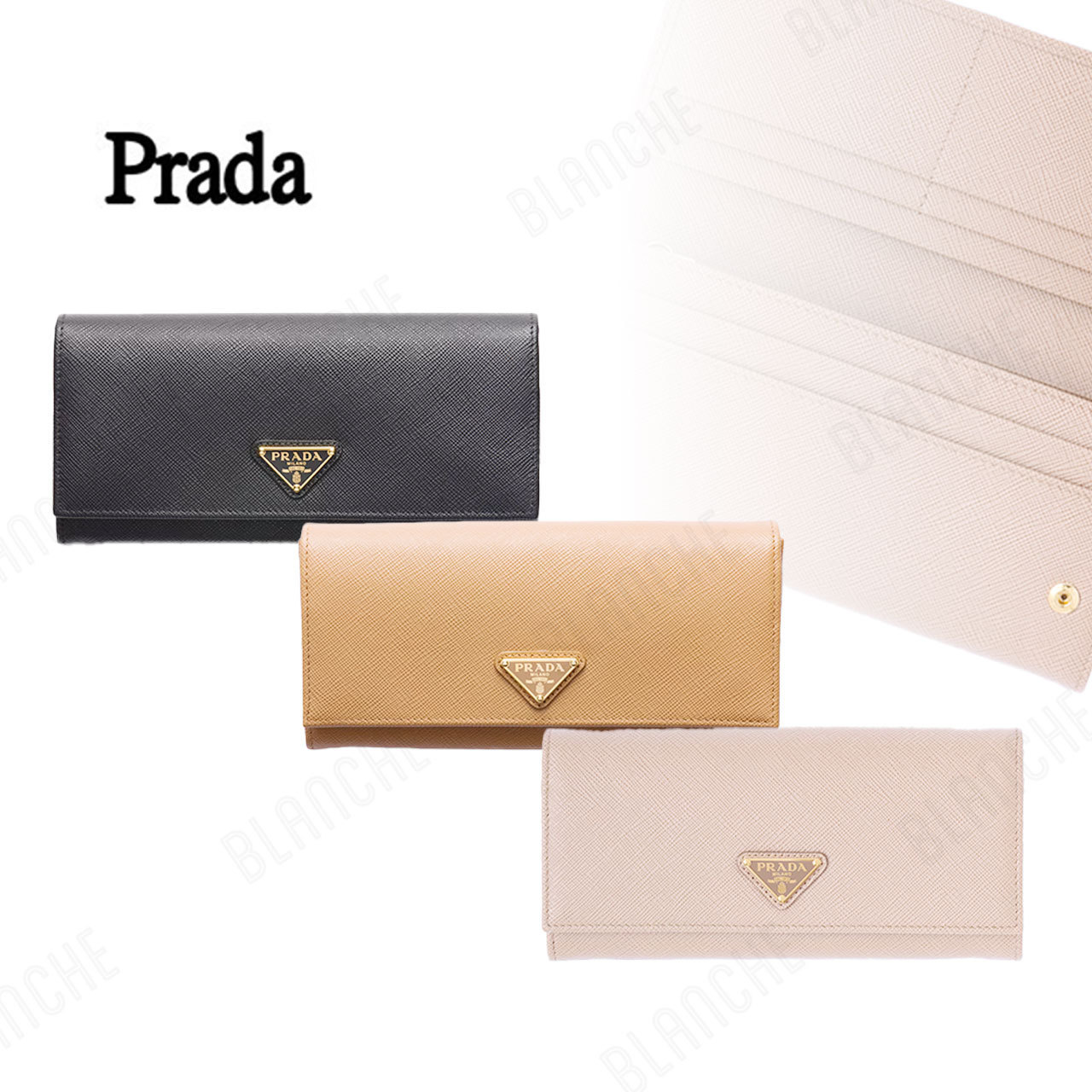 即発【PRADA】トライアングルロゴ サフィアーノレザー 財布