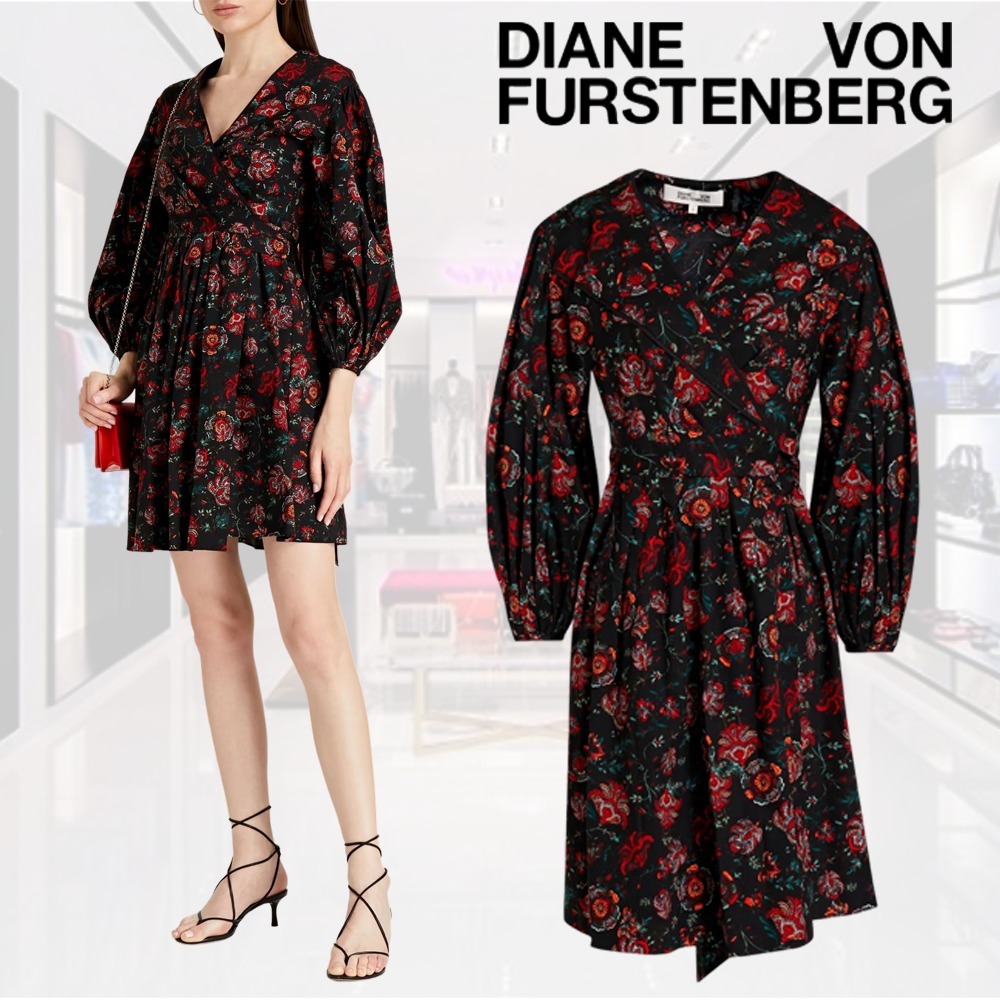 DIANE VON FURSTENBERG ポプリン ミニラップドレス プリーツ入り