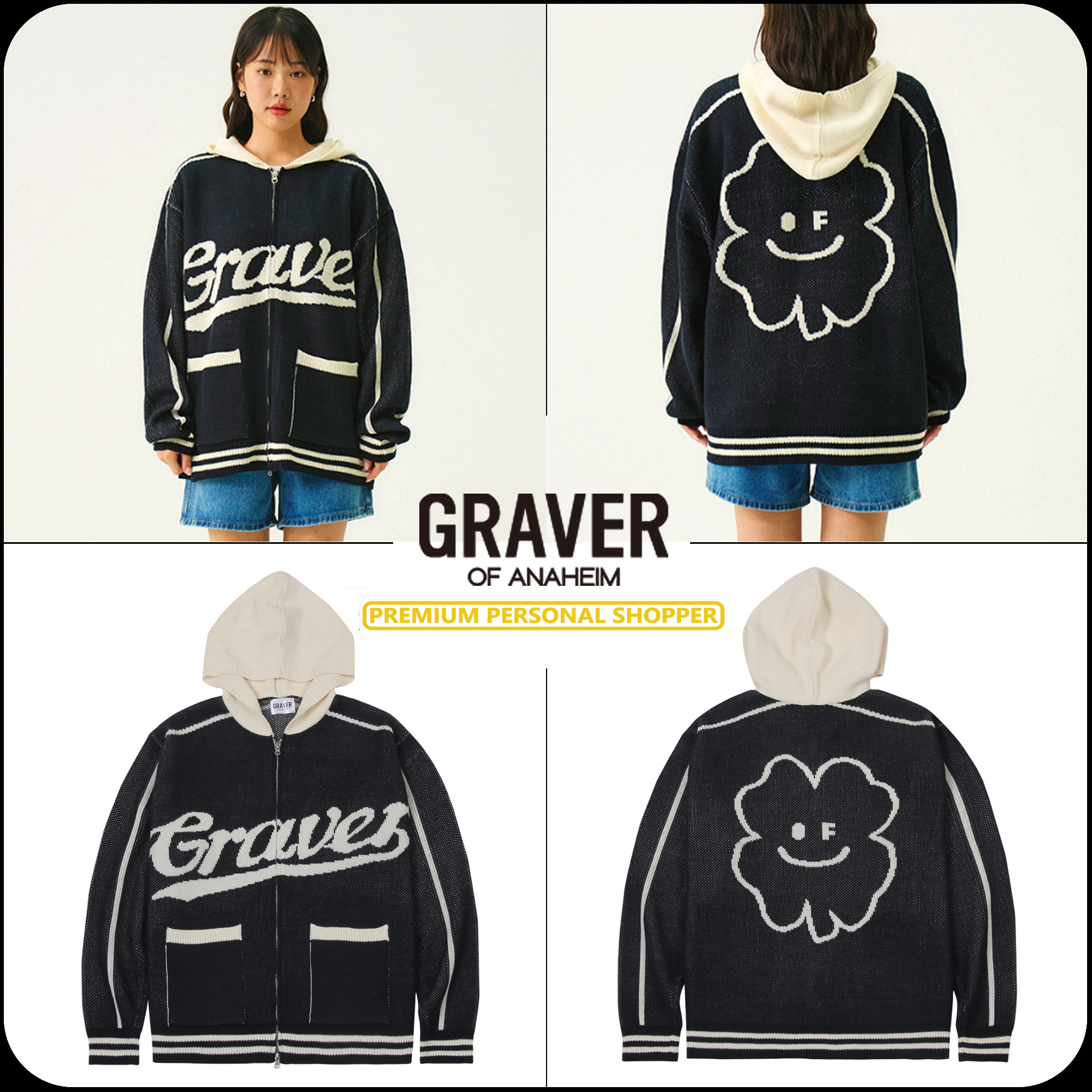 [GRAVER]★24FW★韓国人気★GRAVER-LINE KNIT HOODIE
