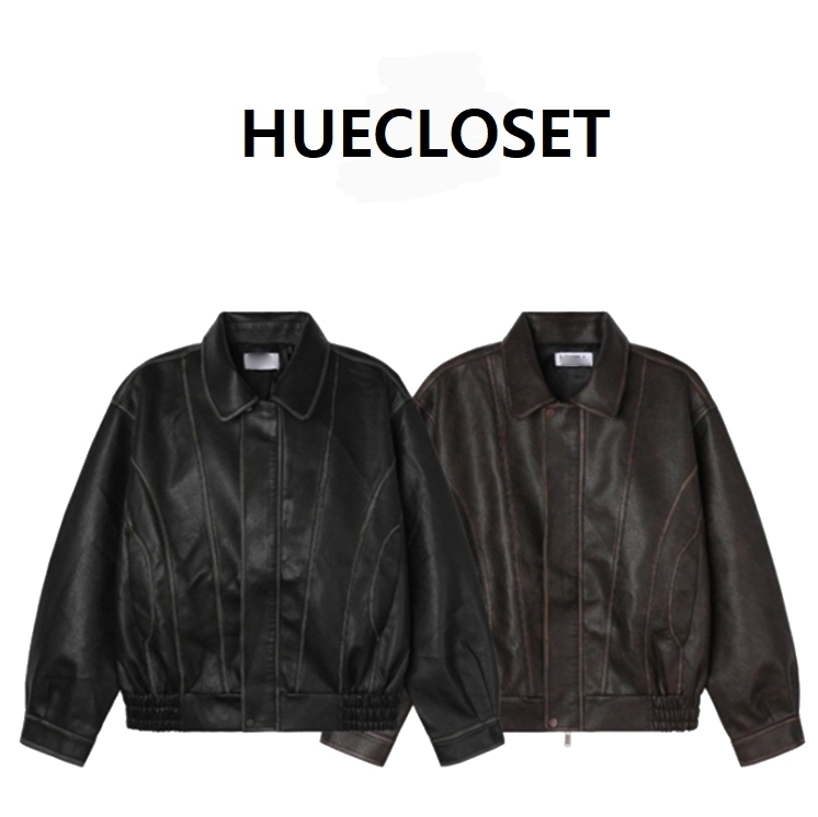 ジャケット HUECLOSET Curved Line Leather Jacket SE314