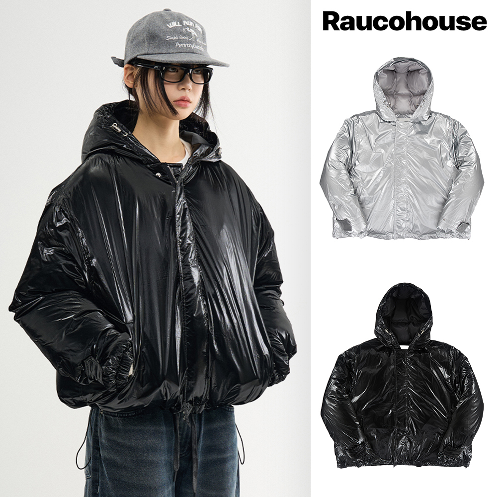 【Raucohouse】Phantom hooded glossy short padded jacket
