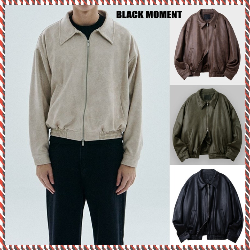 BLACK MOMENT】Suede Minimal Incision Straight Zip-up Jacket