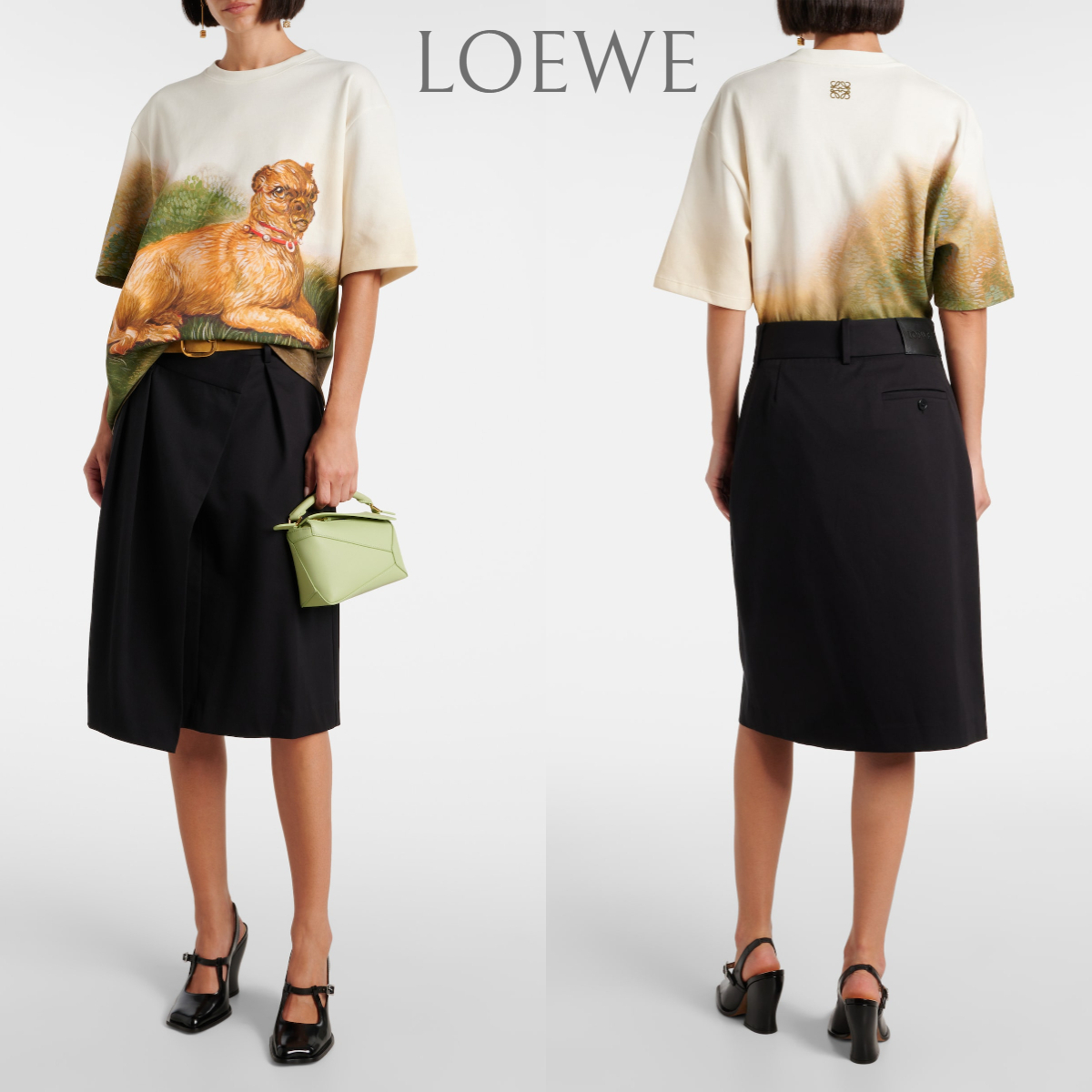 *LOEWE*ブラック コットン＆シルク ミディラップスカート