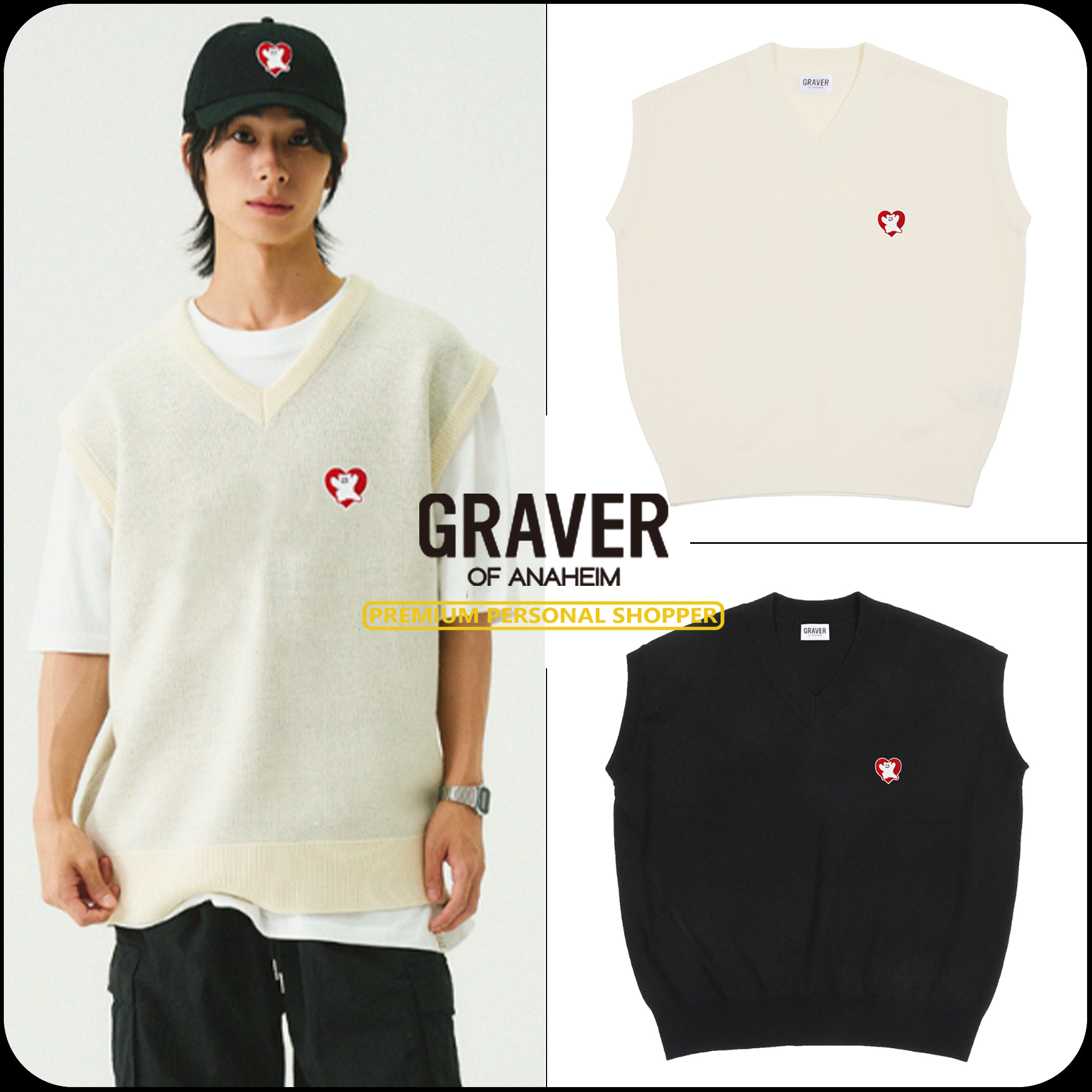 [GRAVER]★24FW★韓国人気★BEAR RED HEART KNIT VEST