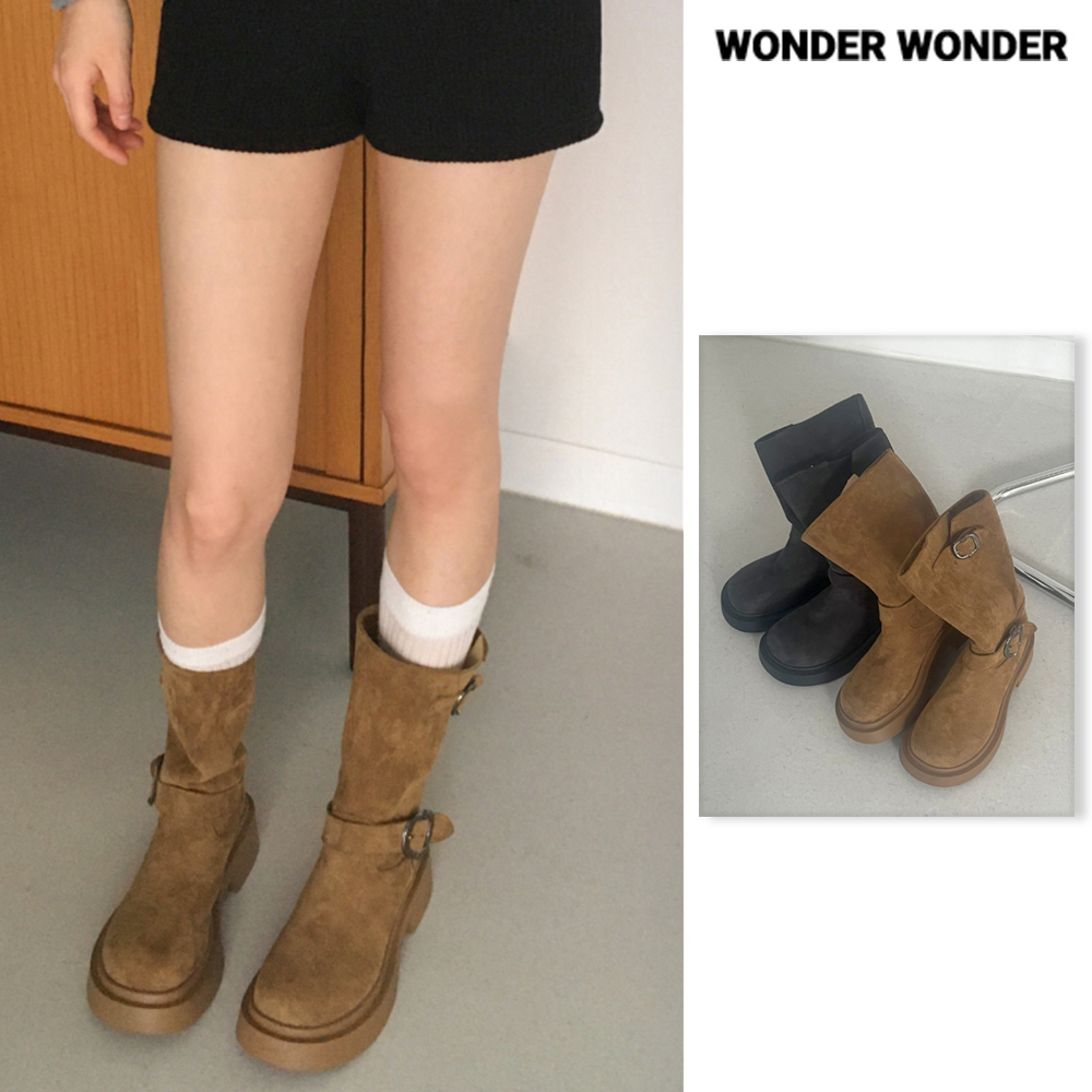 【WONDER WONDER】Ricken Suede Belt Mid Boots