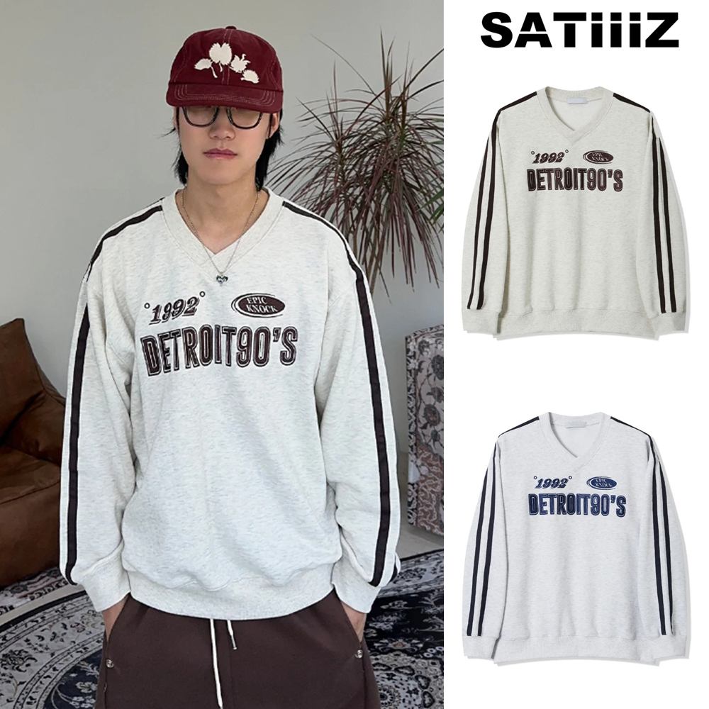 【SATIIIZ】Paz V-neck embroidery sweatshirt