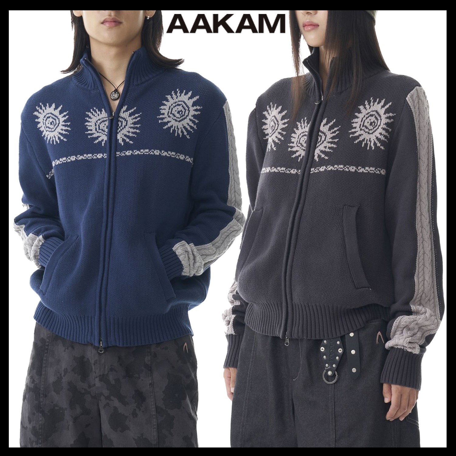 【AAKAM】Sun Jacquard Zip-Up Sweater ★韓国人気★ 追跡付