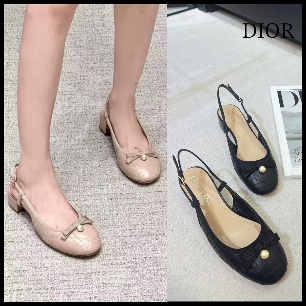 【パール×リボンが華やか】Dior Ballet スリングバックパンプス