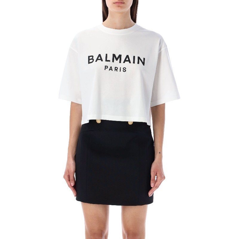 Tシャツ・カットソー BALMAIN FW25 CROPPED TEE BIG LOGO (BF1EE020BB02 GAB)