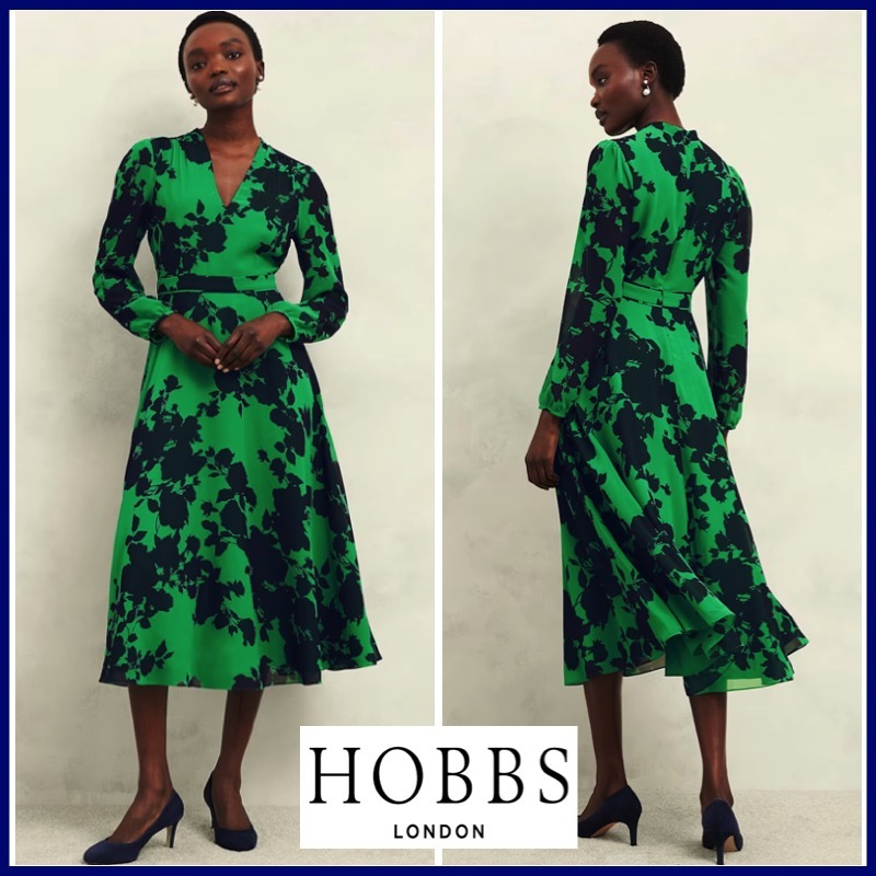 国内発送【HOBBS】フィット＆フレアワンピース◇愛されグリーン