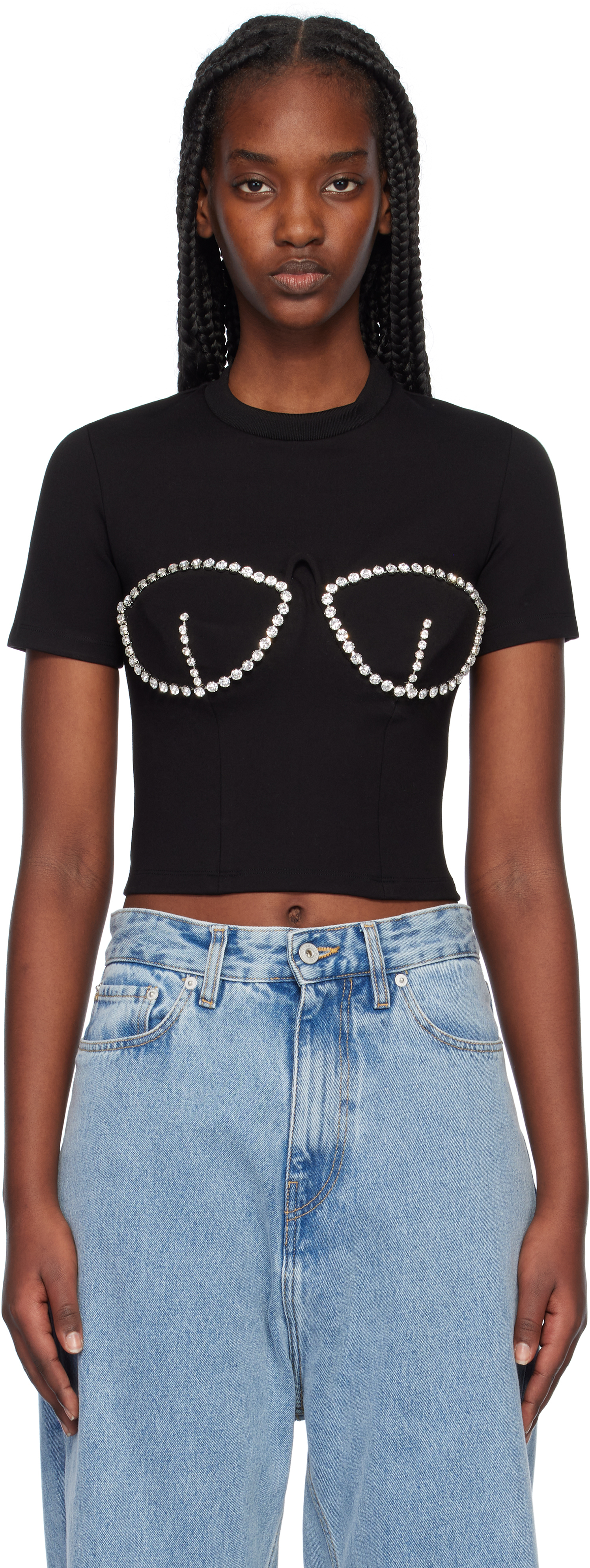 【関税込み】AREA ブラック Bustier Cup ラインストーン Tシャツ