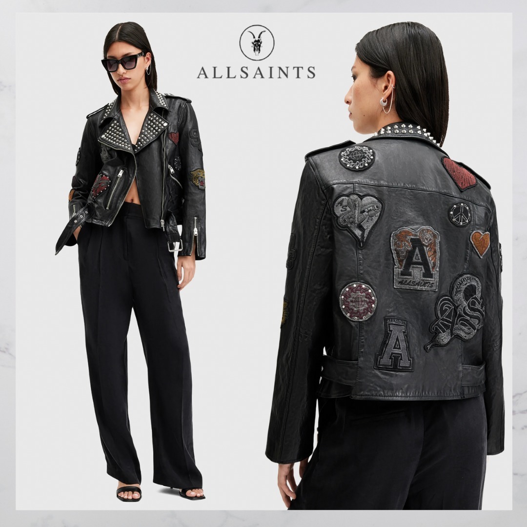AllSaints 本革 ライダース ハート パッチワーク レザー