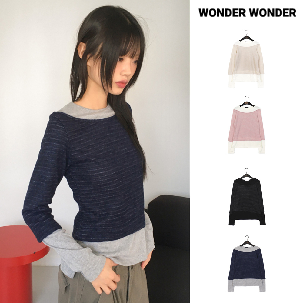 【WONDER WONDER】Philae brushed outer stripe fleece L/S T