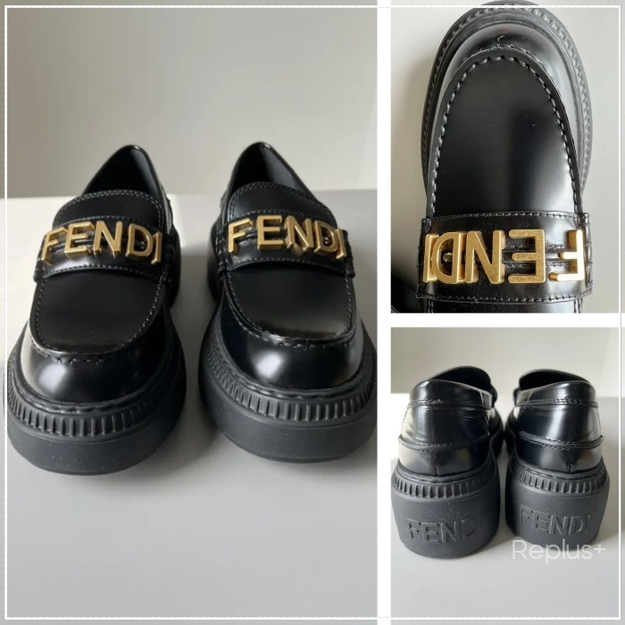 【Fendi】Fendigraphy ローファー ブラック ゴールドロゴ