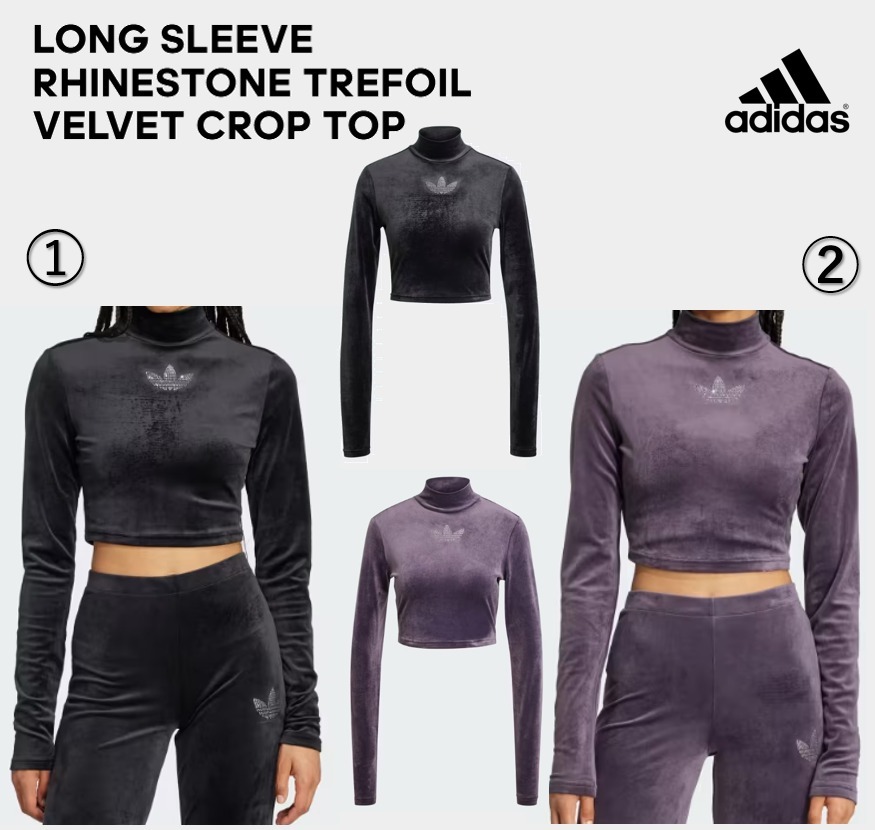 アディダス☆Long Sleeve Rhinestone Trefoil Velvet☆選べる2色