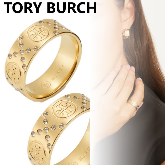 国内直営**Tory Burch** Tモノグラム パヴェ リング