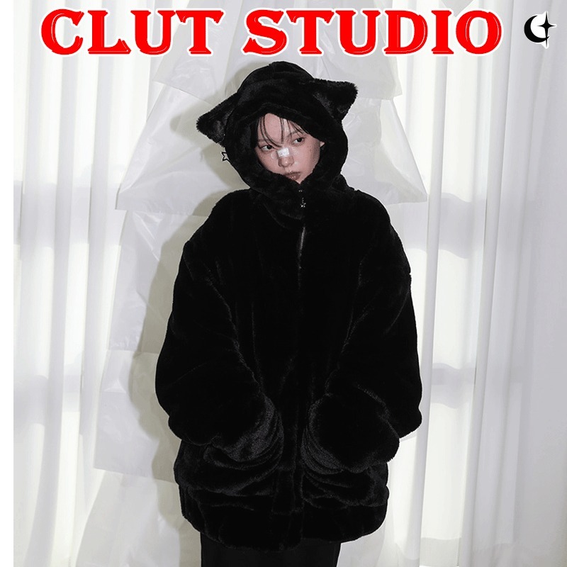 ●CLUT STUDIO● Cat Eco Fur jacket - BLACK / unisex