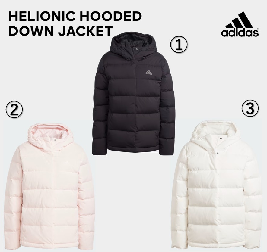 最新アディダスレディースHelionic Hooded Down Jacket選べる3色