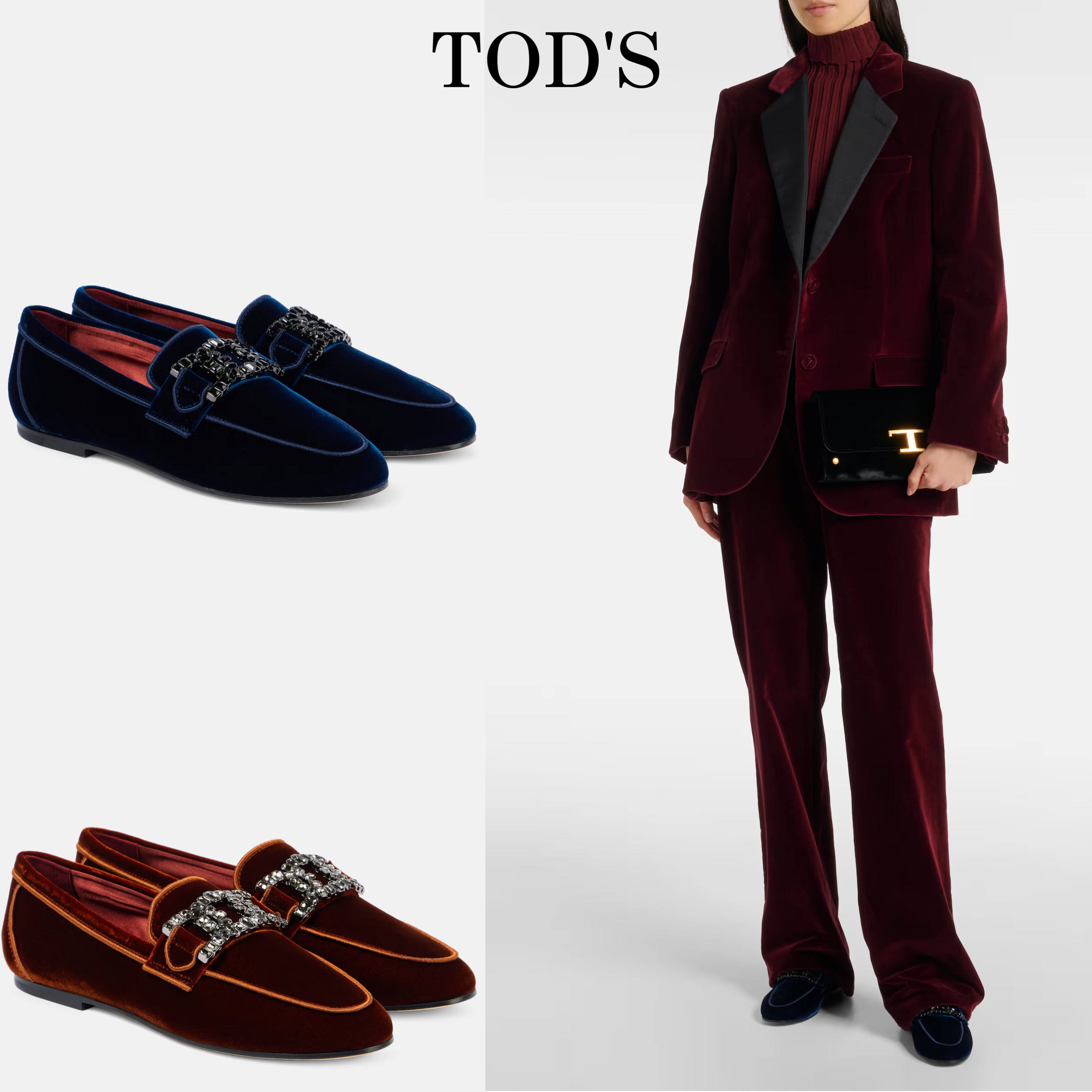 上品*TOD'S* Kate ベルベットローファー ビジューブローチ付