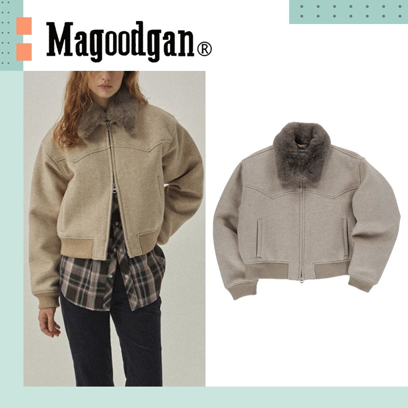 MAGOODGAN ♥ Wool padded crop blue jean jacket
