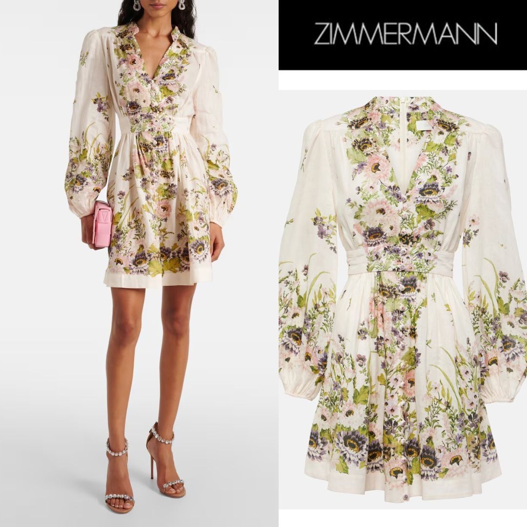 【Zimmermann】Halliday Plunge floral linen minidress
