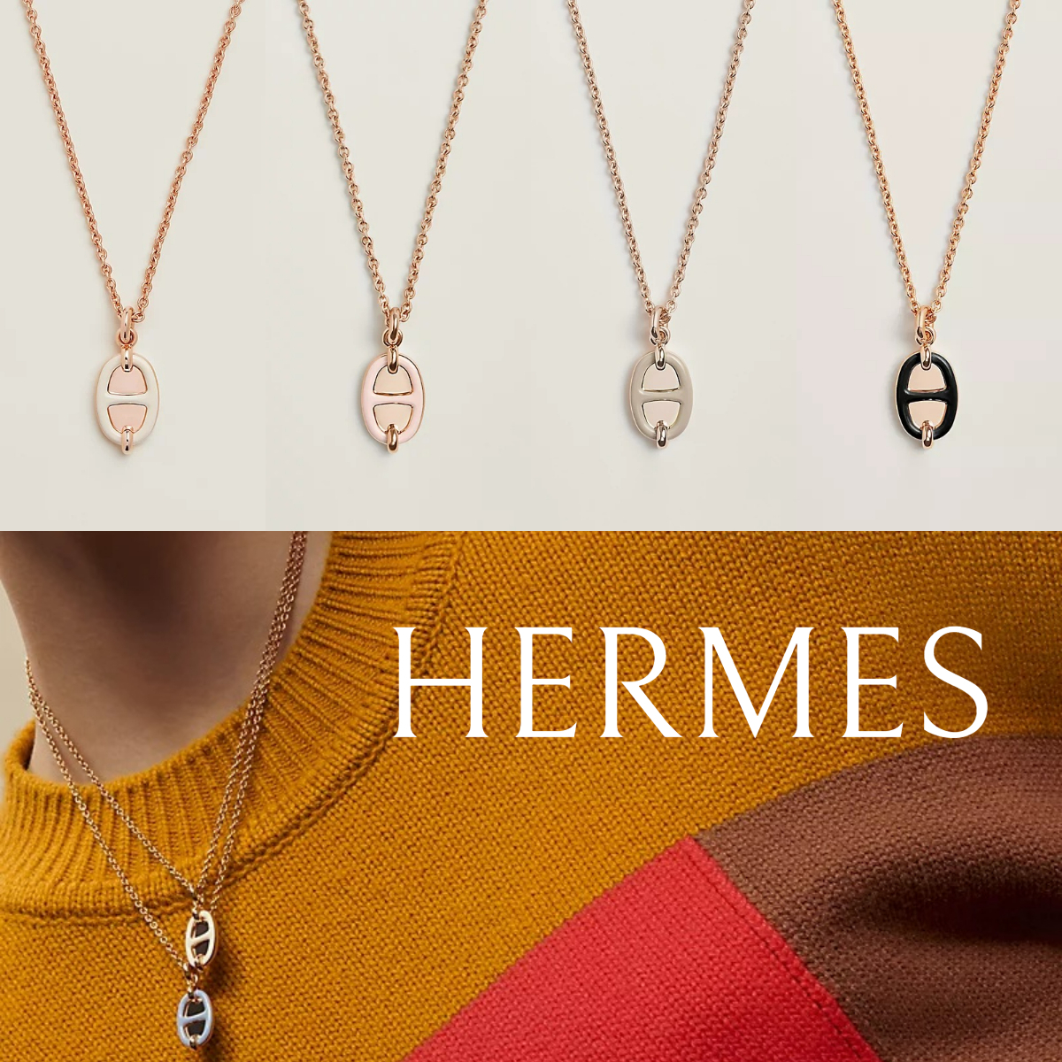 *HERMES エナメルシェーヌダンクルネックレス マイヨン Pinkgold