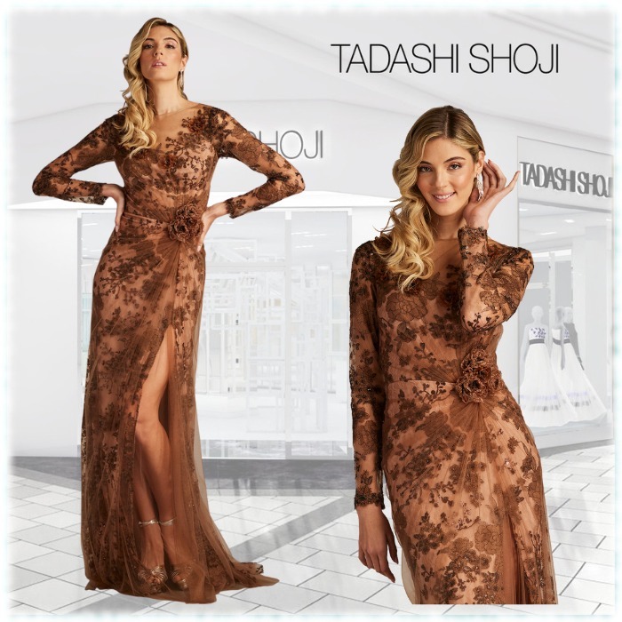 限定!! TADASHI SHOJI 刺繍イリュージョン ロングガウン