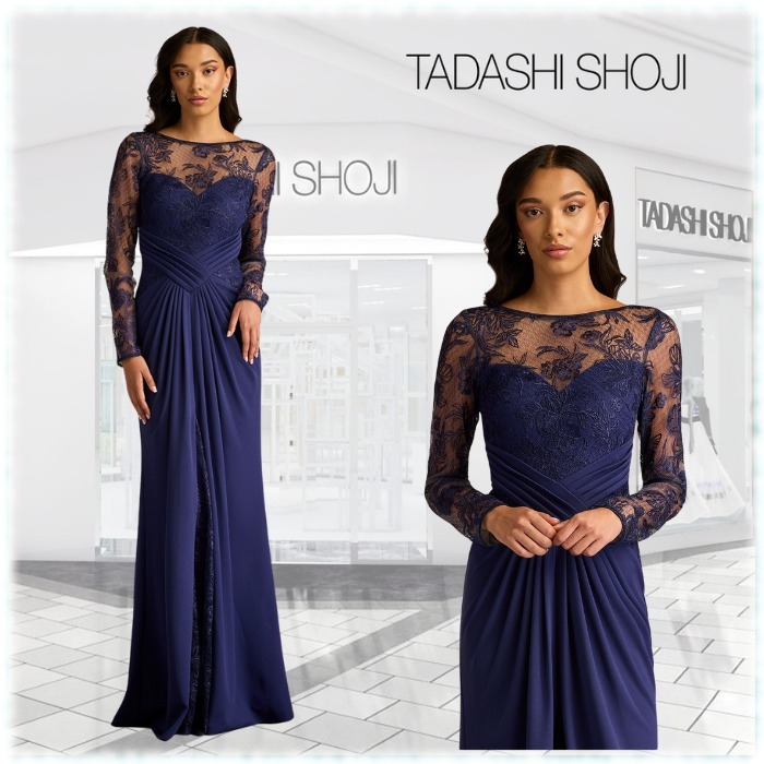 限定!! TADASHI SHOJI 刺繍 イリュージョン ロングガウン