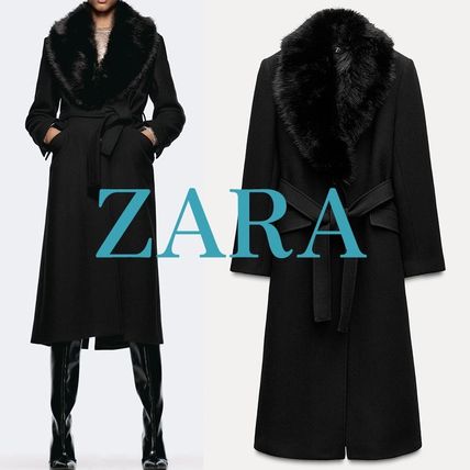 ZARA ノーカラー ファー付き ニットコート 黒 新品 - メルカリ