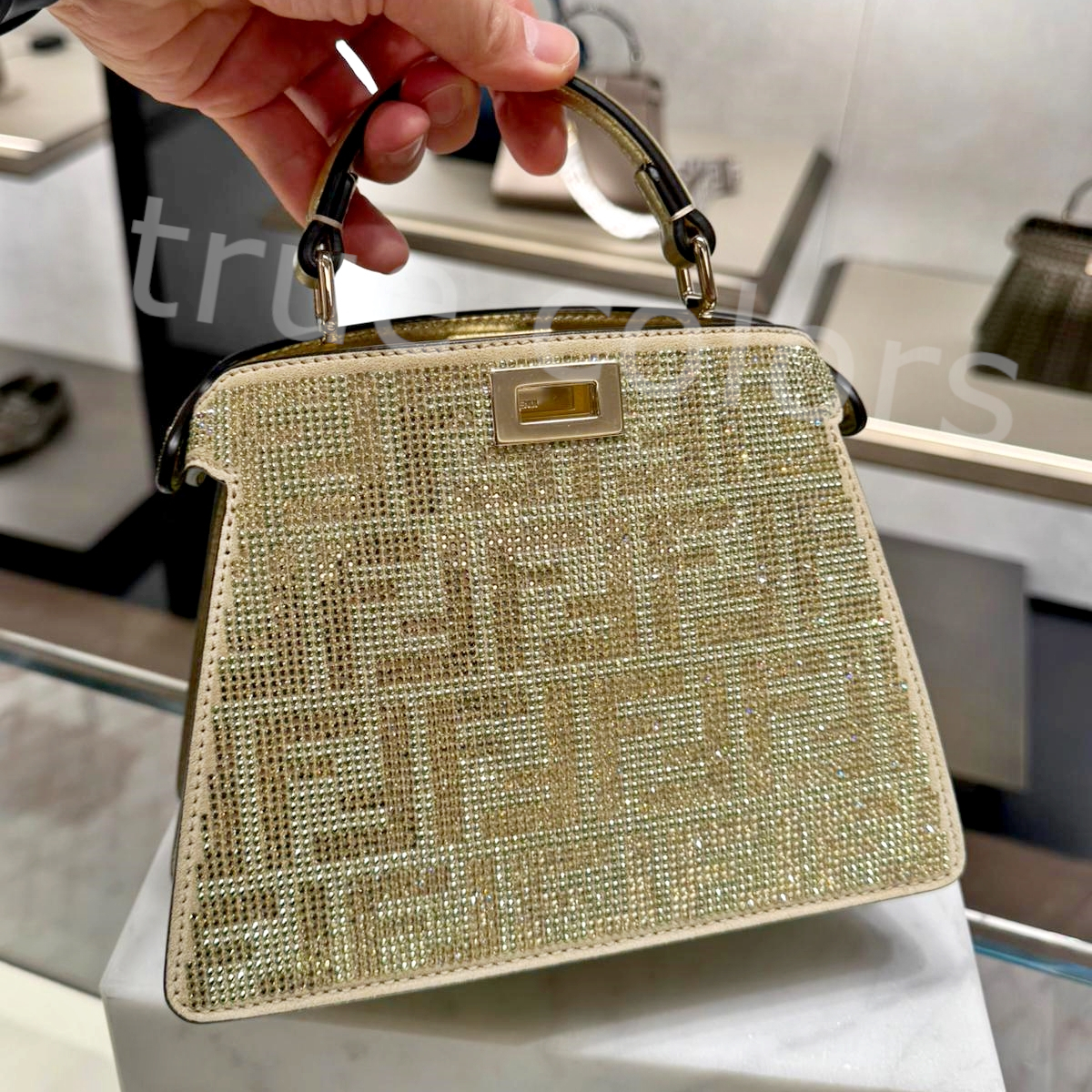 FENDI 24WINTER PEEKABOO ISeeU クリスタル&スタッズ プチバッグ