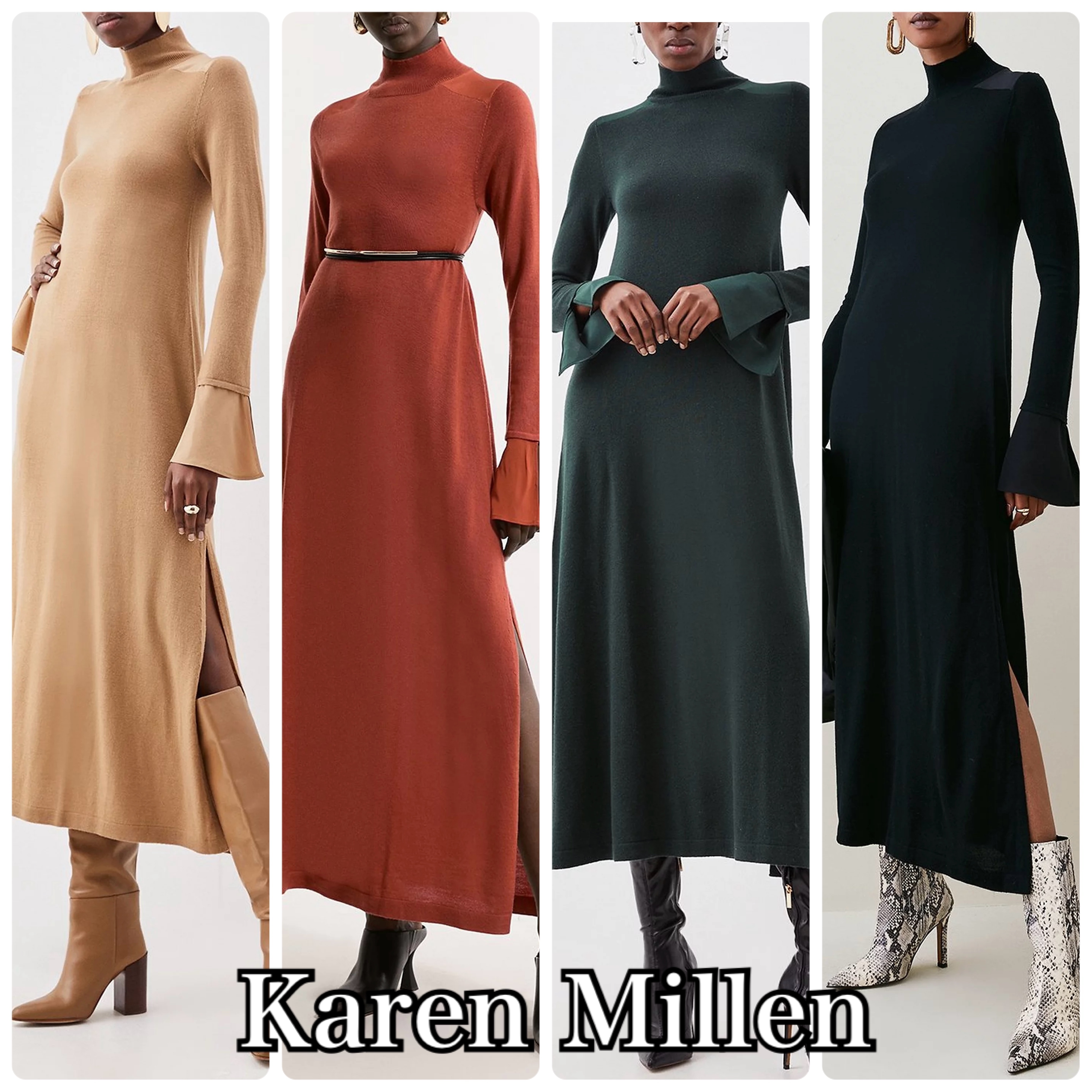 【Karen Millen】メリノウール シルク カフ ニット ワンピース