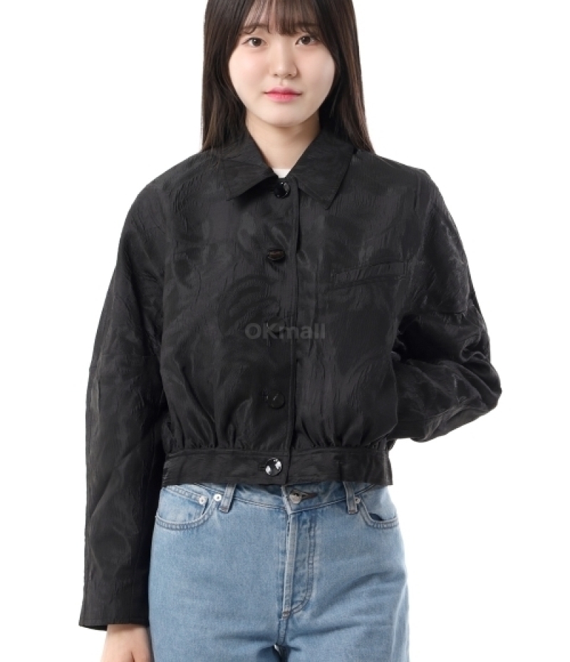 GANNI｜JACKETS (BLACK TEXTURED CLOQUE SHORT JACKET (F957
