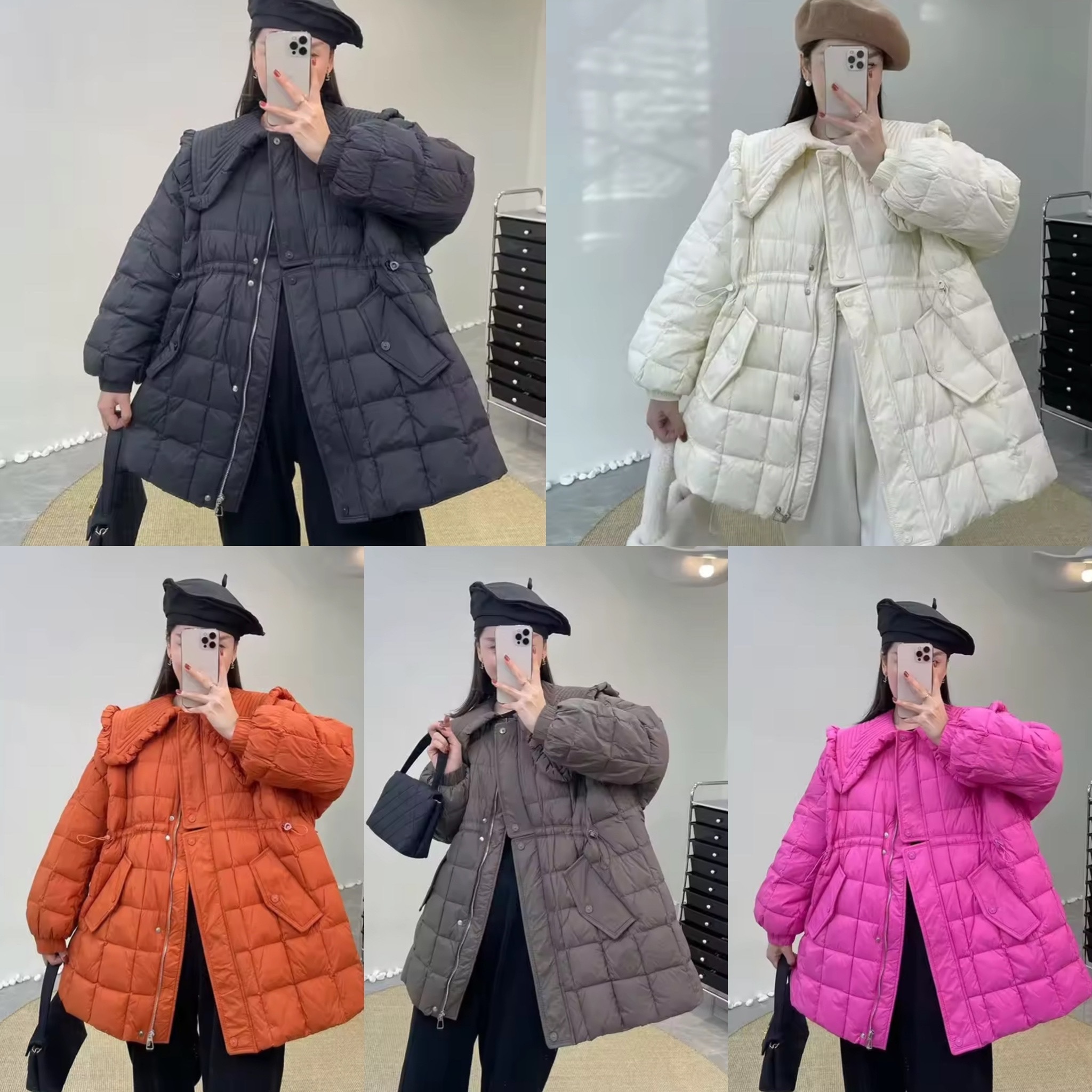 韓国デザイン リアルダックダウン ビッグカラー キルティング