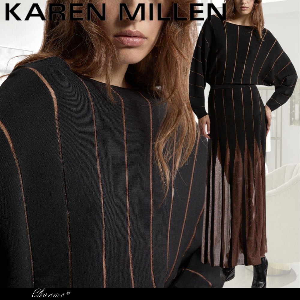 KAREN MILLEN マキシドレス ニット ワンピース 長袖 フレア