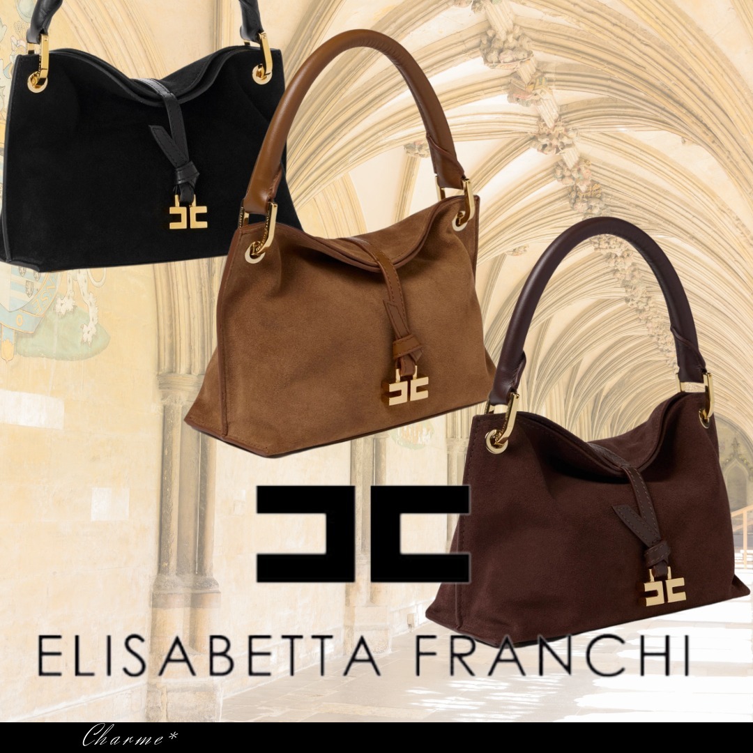 【ELISABETTA FRANCHI】ハンドバッグ スエード レザー ロゴ