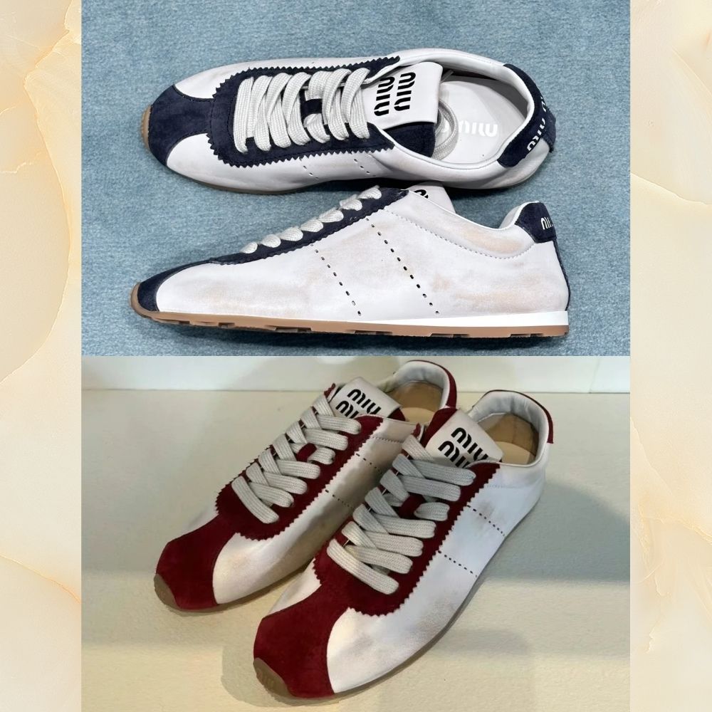 【miumiu】Plume ナッパレザーxスエード スニーカー