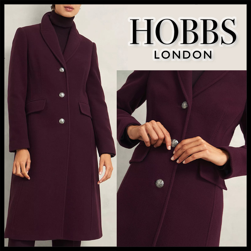 【Hobbs London】Edwina ウール混 ボタン ロング コート Wine